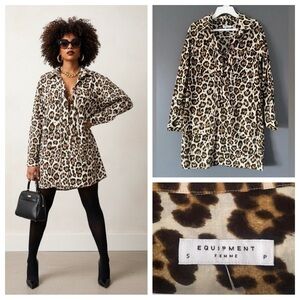 Mob Wife Tunic Dress EQUIPMENT Leopard Print Cotton Effortless French Chic